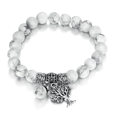 Vintage frosted white pine bead bracelet with 8mm white turquoise beads