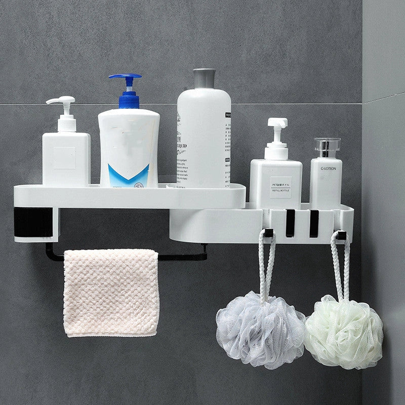 Double-layer wall-mounted corner shelf in black and grey for bathroom and kitchen storage