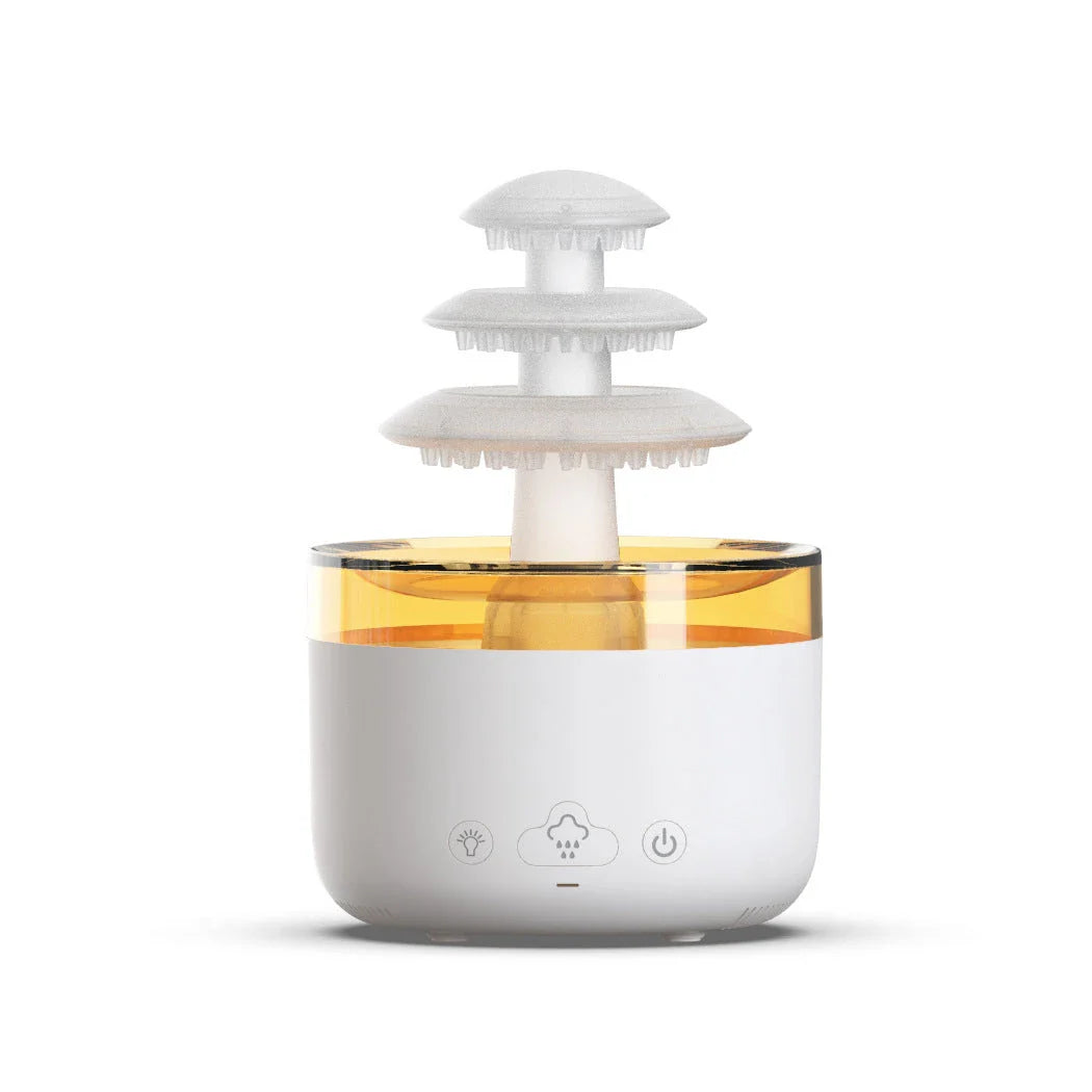 A white humidifier with a cloud-shaped design, featuring color-changing lights and essential oil diffuser capabilities.