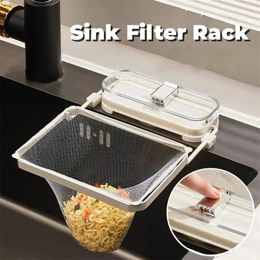 Kitchen sink filter rack with fine mesh and removable suction cups for efficient waste management