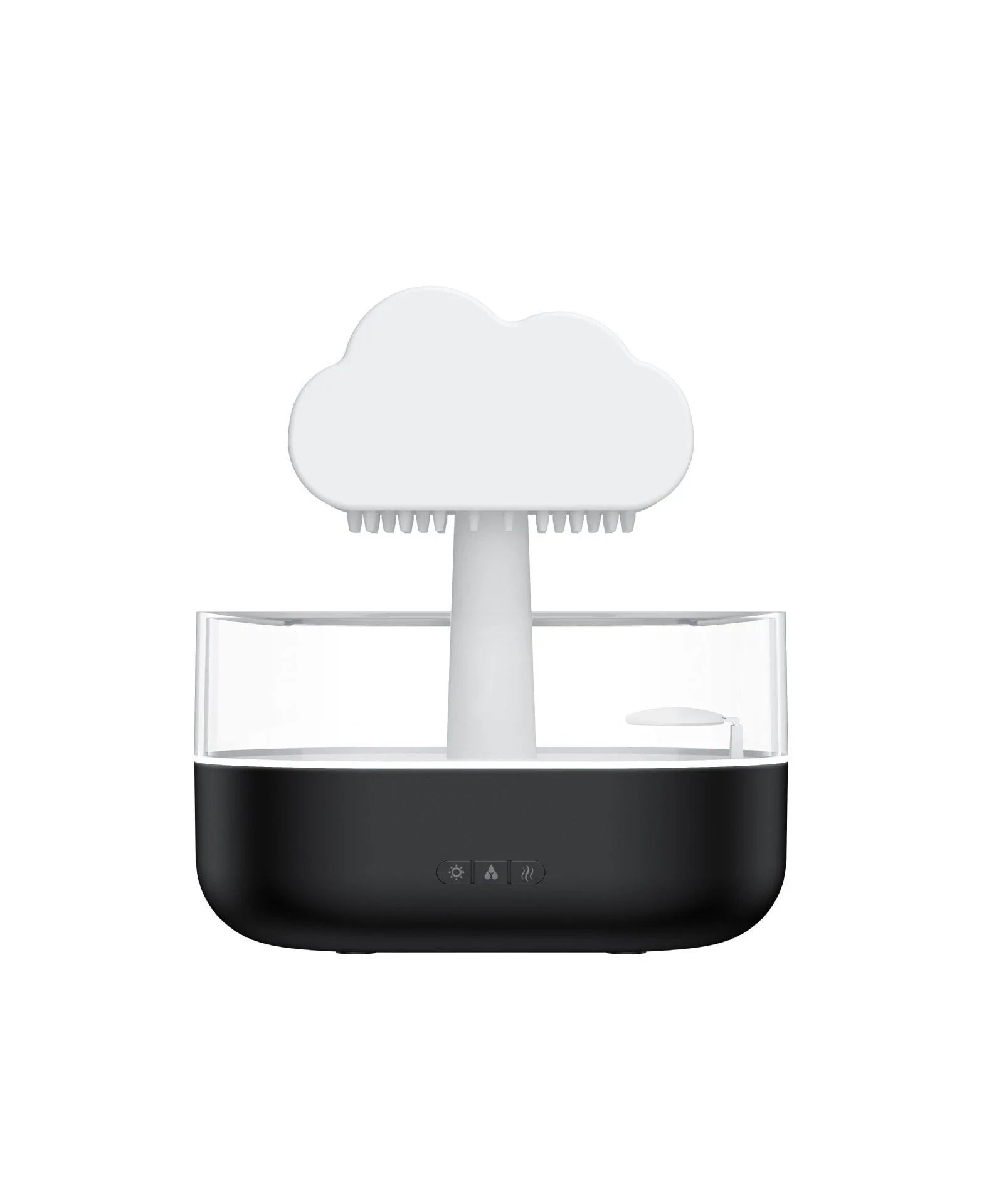 Stylish rain cloud-inspired humidifier with color-changing LED lights and essential oil diffuser for a relaxing and aromatic experience