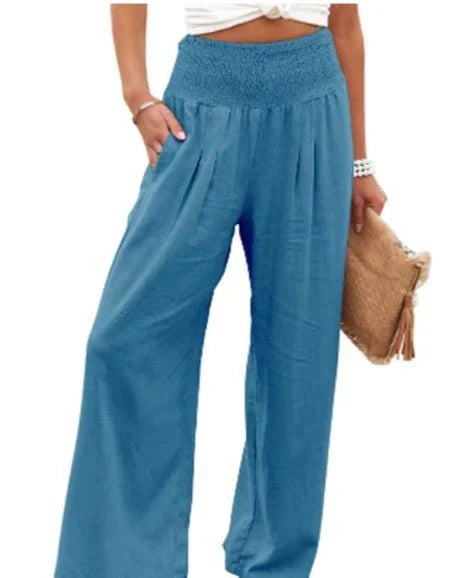 Women's stylish cotton linen wide leg trousers in various colours