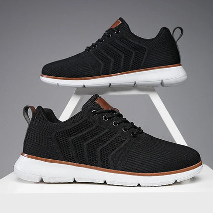 Men's black lace-up mesh sneakers with round toe design