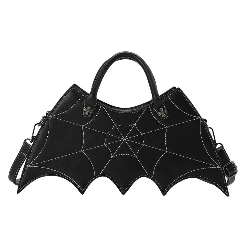 Halloween-inspired Spider Web Messenger Bag with intricate embroidery details, made of high-quality PU leather with adjustable strap