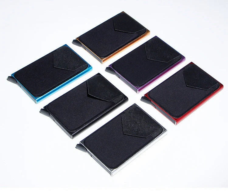 Aluminium alloy anti-theft multi card holder with lycra cloth strap in various colours