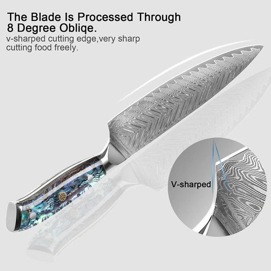 A premium 5-piece Japanese-style Seido Santoku knife set made of high-quality stainless steel, featuring a chef's knife, Santoku knife, bone knife, universal knife, and peeler