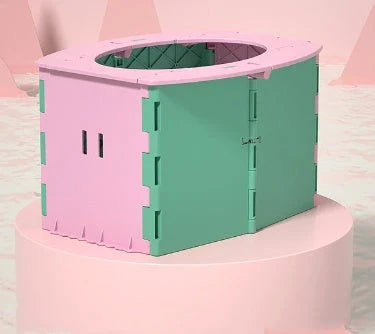 Portable folding toilet in various colours, perfect for camping, hiking, and outdoor activities