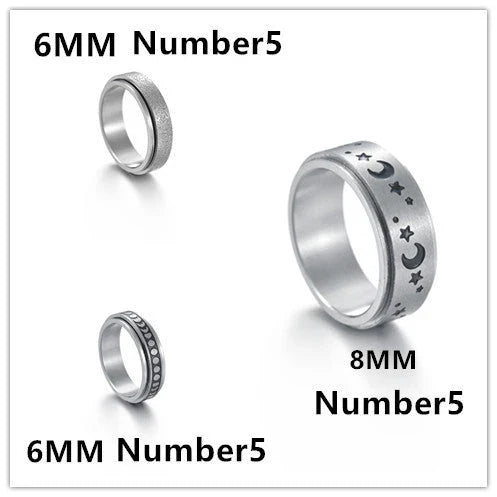 Titanium steel rings with captivating celestial designs including stars, moons, and floral motifs