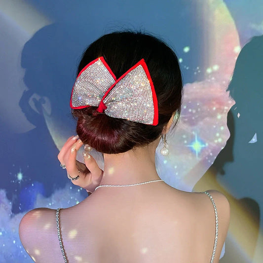 Celebrity Bun Hair Curler Rhinestone Headdress in black, white, and red