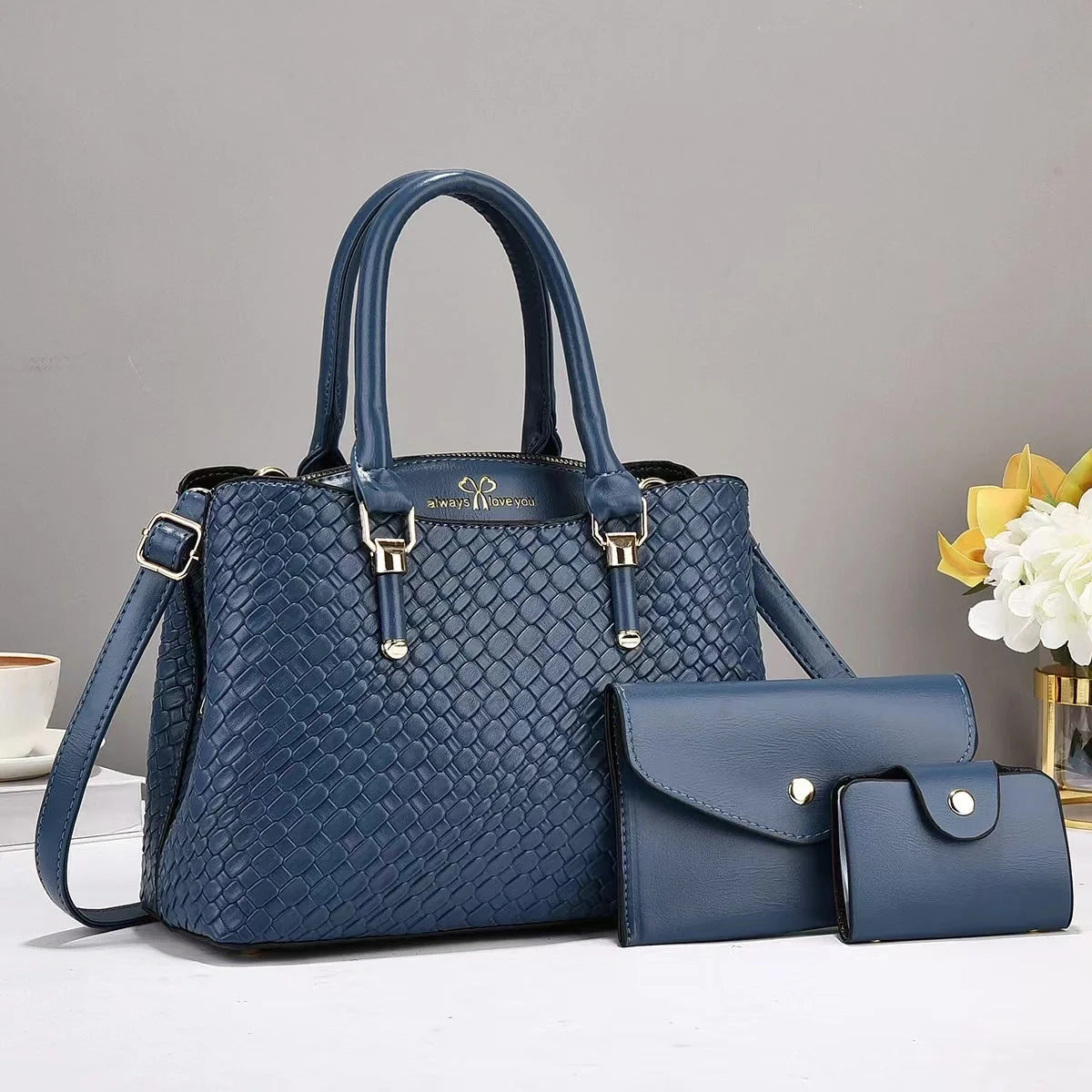 Woven Texture Three-piece Set Large Capacity One Shoulder Combination Bags in various colours
