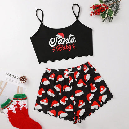 Women's Christmas-themed thin milk silk pajamas set with festive designs