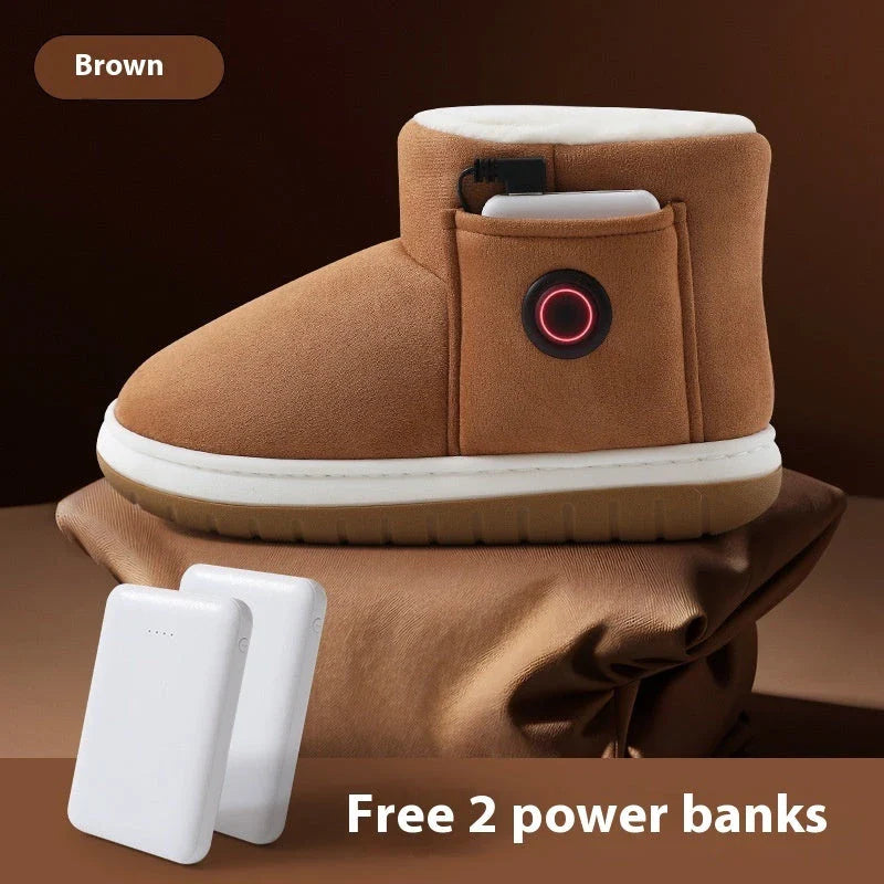 Cosy cotton heating boots with temperature regulation technology, perfect for keeping feet warm during the British winter