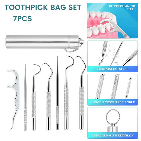 Premium Stainless Steel Toothpick Set with Short and Long Picks for Portable Dental Cleaning