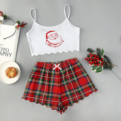 Women's Christmas-themed thin milk silk pajamas set with festive designs