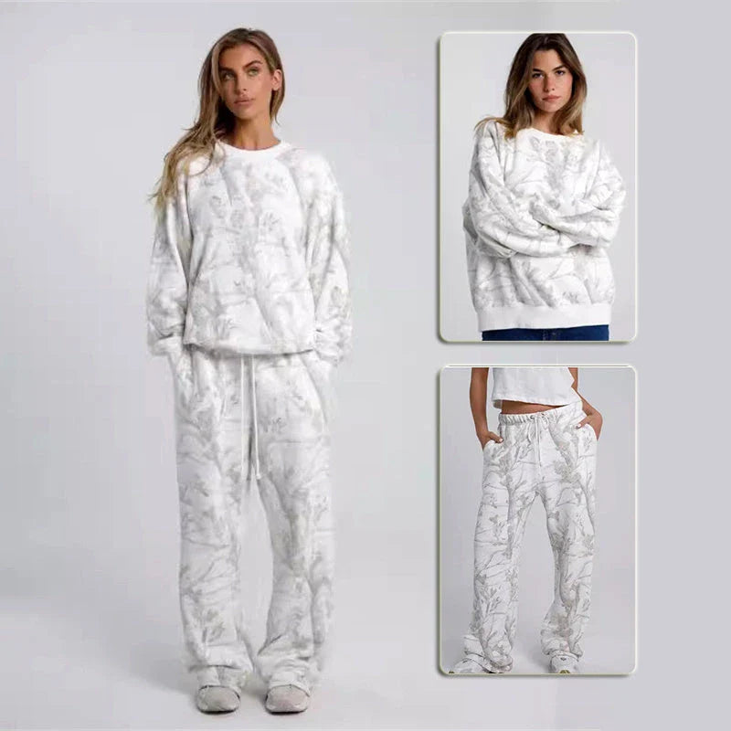 Stylish Autumn & Winter Camo Hoodie Set for Women featuring a vibrant maple leaf print and versatile camouflage pattern