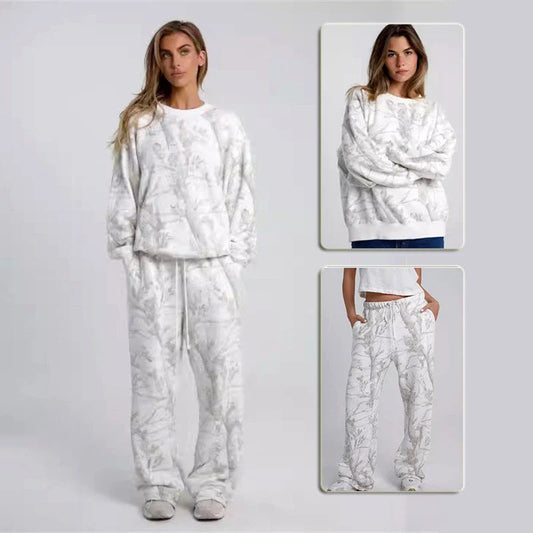 Stylish Autumn & Winter Camo Hoodie Set for Women featuring a vibrant maple leaf print and versatile camouflage pattern