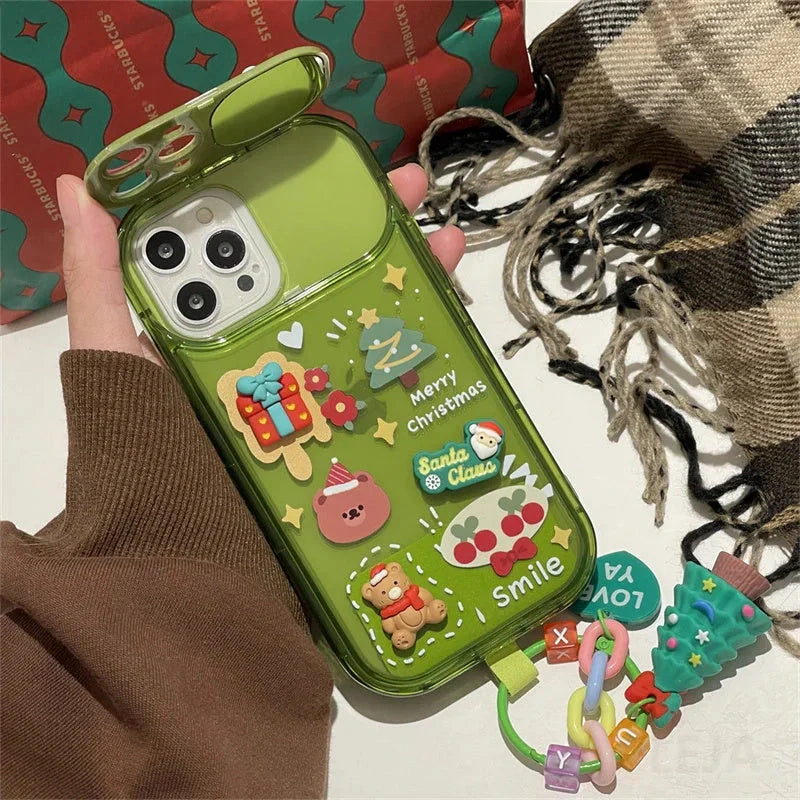 Festive Christmas Santa Claus Elk Hat Pendant Flip Phone Case for iPhone with 3D design