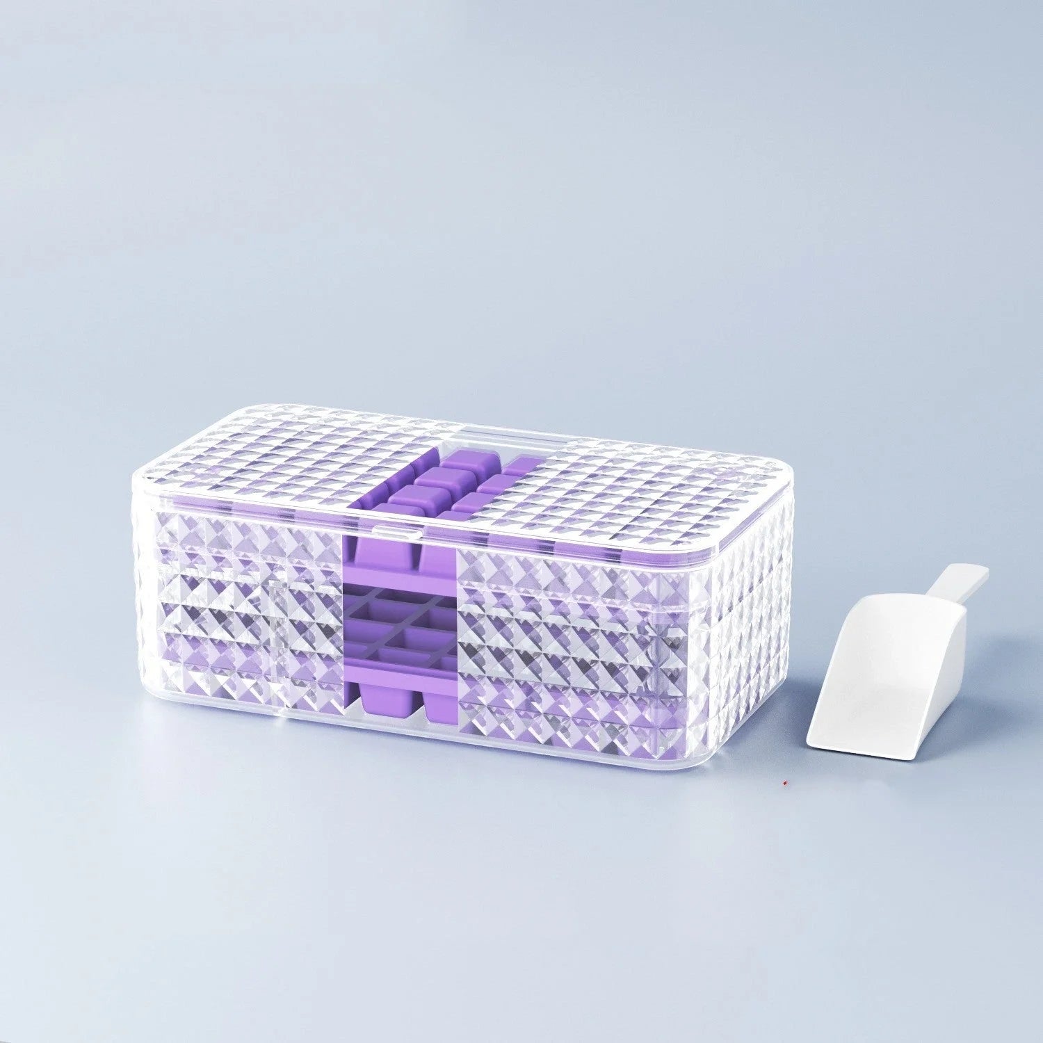 Large silicone square ice mold with lid for easy ice cube removal
