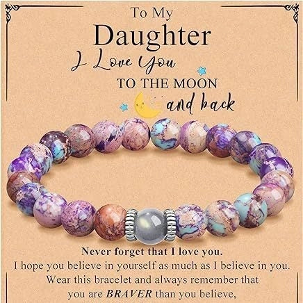 Natural Purple Emperor Stone and Moonstone beaded bracelet with elastic string