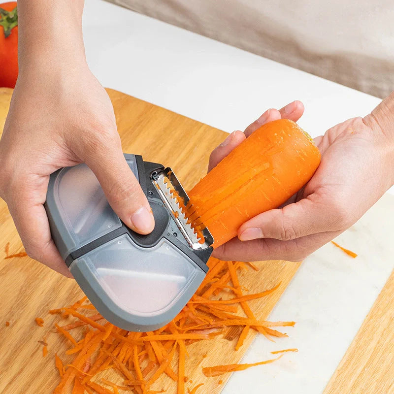 Stainless steel three-in-one multi-function paring knife with rotating blades for peeling and planing