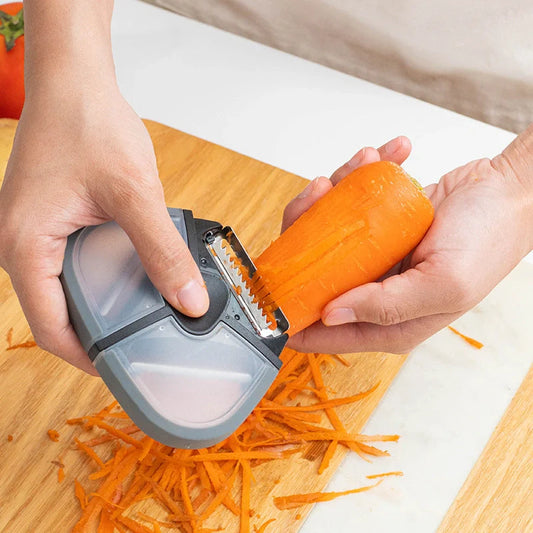 Stainless steel three-in-one multi-function paring knife with rotating blades for peeling and planing