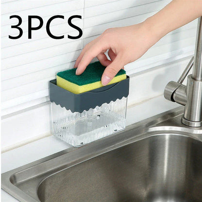 Sleek 2-in-1 soap dispenser and sponge caddy with push-button operation, modern design, and large 380ml capacity