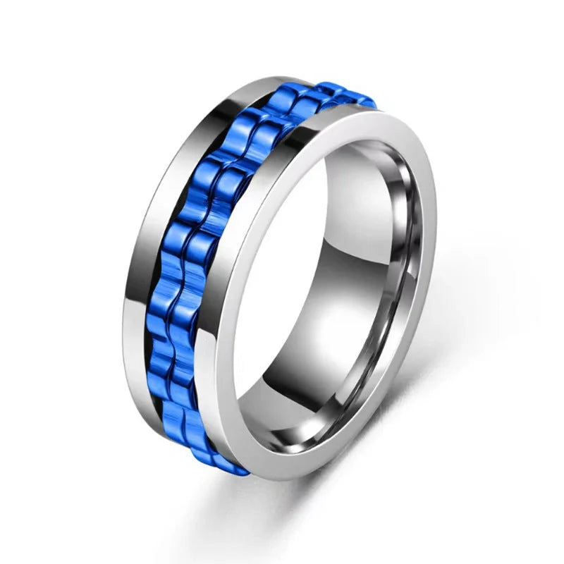 Titanium steel spinner ring with rotating gear design for anxiety relief