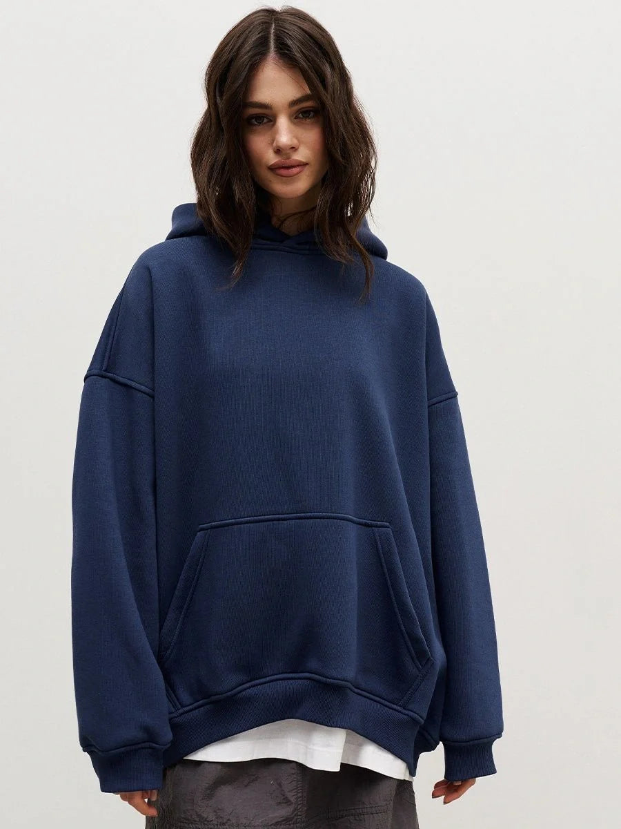 Cosy, oversized boyfriend-style polar fleece hooded jumper in a variety of classic colours