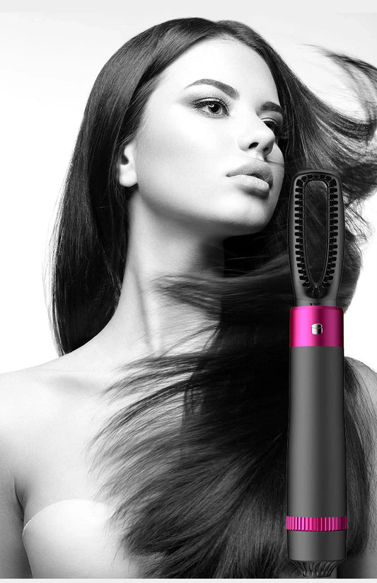 Professional 5-in-1 Hair Dryer Brush in Dyson Grey with multiple attachments for versatile styling