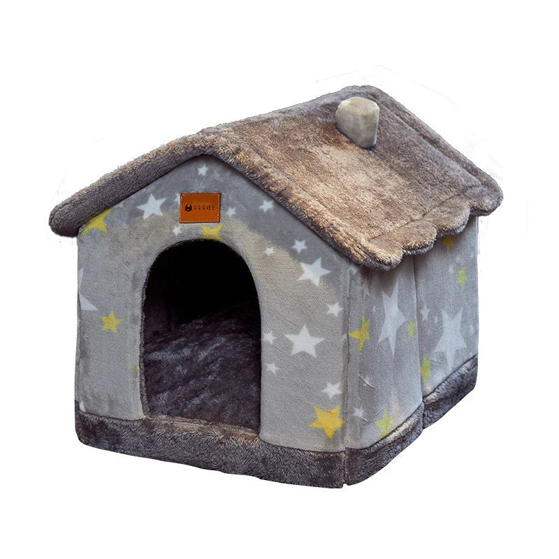 Cozy pet hideaway: Plush, foldable dog house and cat bed in various stylish designs
