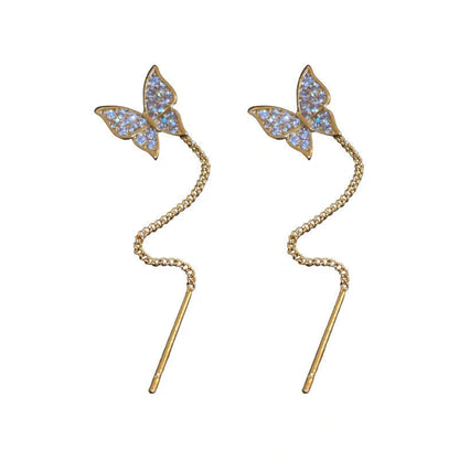 Elegant 925 Sterling Silver Butterfly Tassel Earrings with Delicate Design and Cascading Tassels
