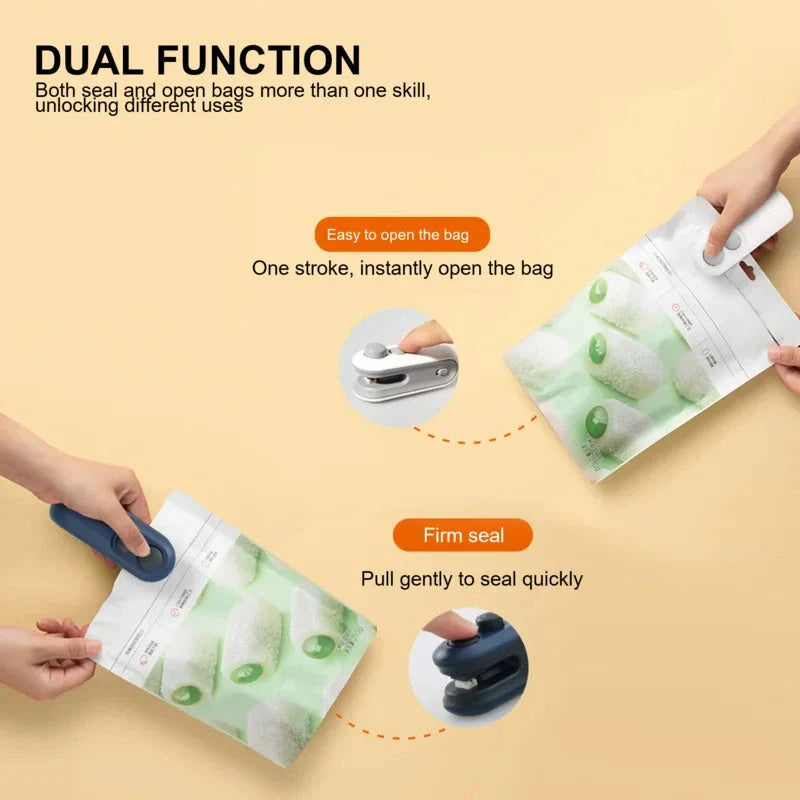 Compact USB rechargeable handheld vacuum sealer in white and blue