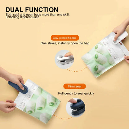 Compact USB rechargeable handheld vacuum sealer in white and blue