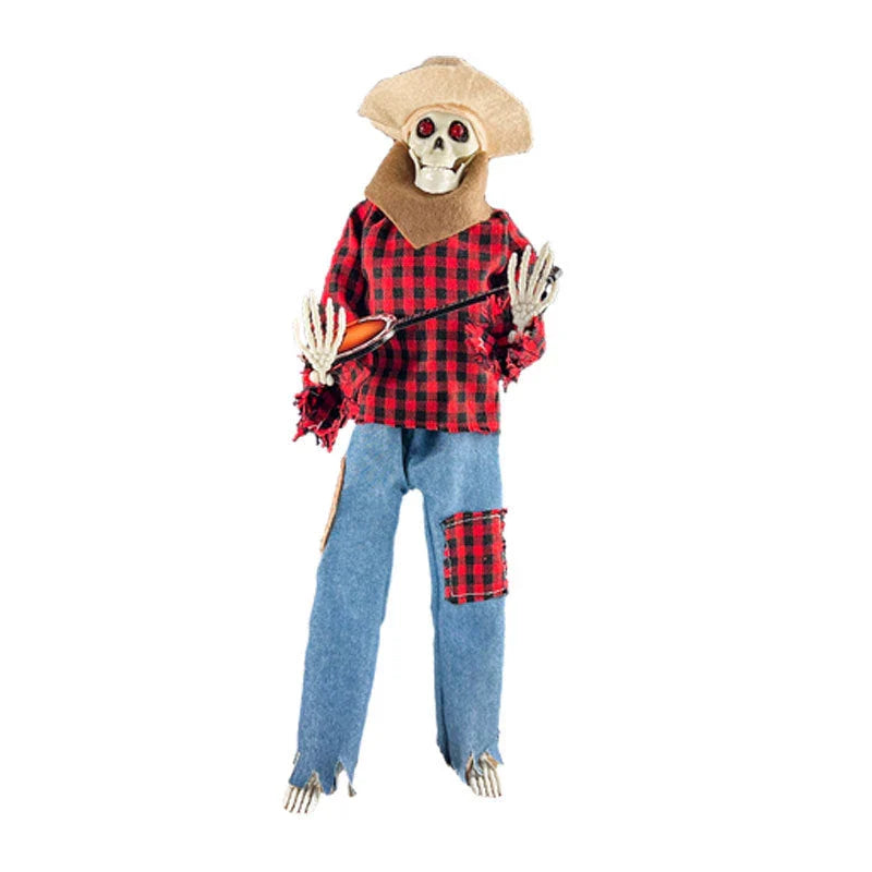 Luminous skeleton figure holding a glowing guitar, creating a captivating Halloween decoration