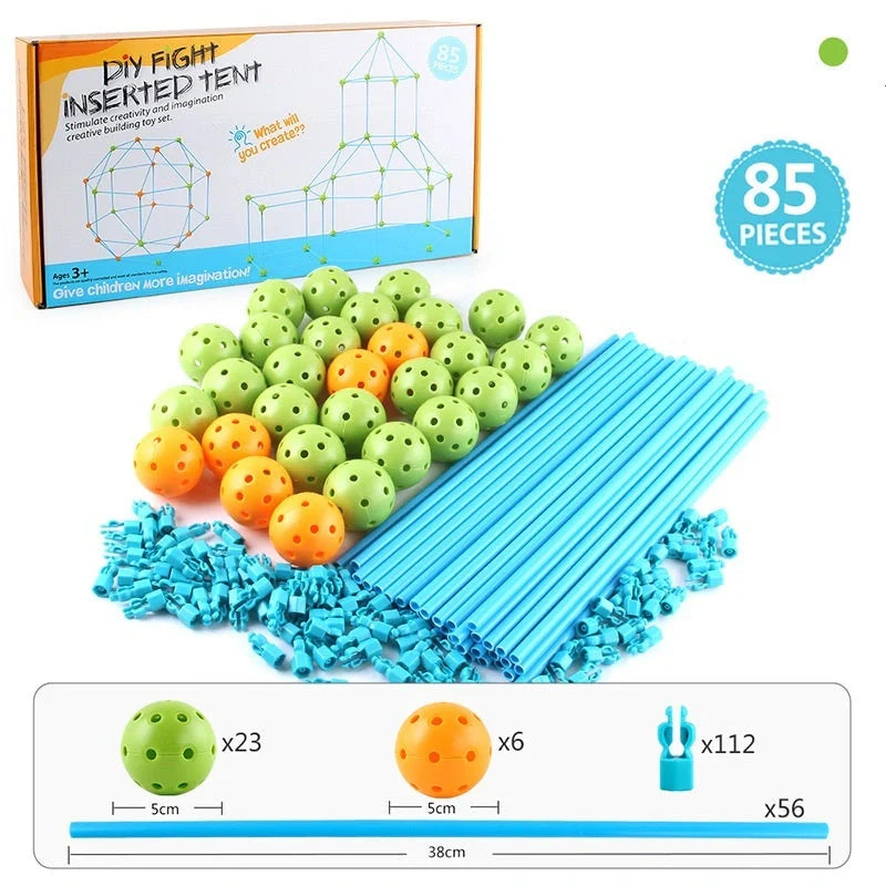 Kids DIY 3D Construction Fort Building Kit with sticks and balls for creative play