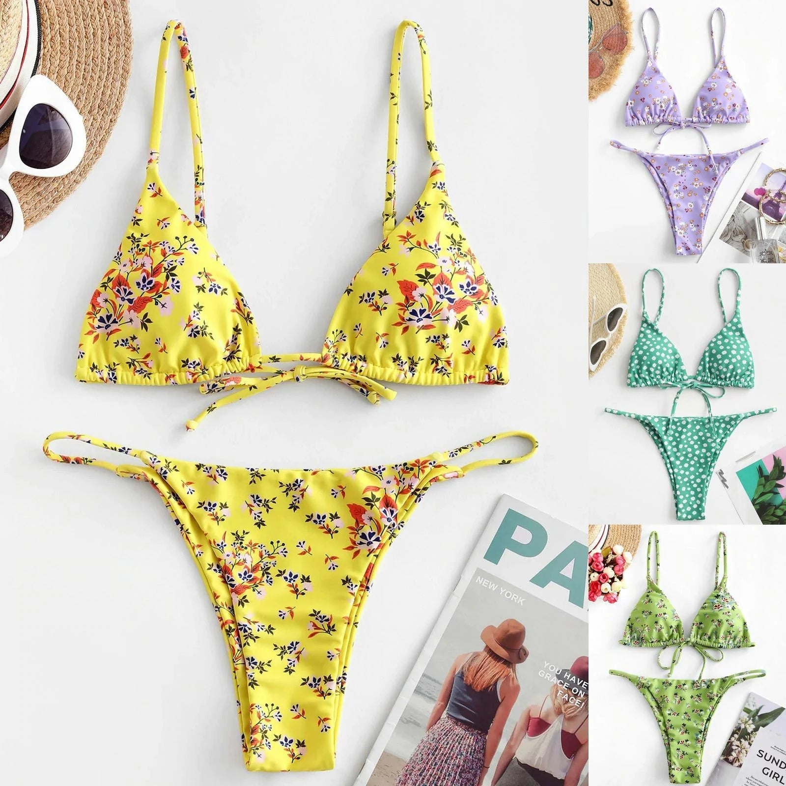 Women's floral print push-up bikini for summer beach wear