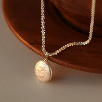 Elegant S925 Sterling Silver Baroque Pearl Necklace with starry sky chain