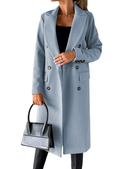Women's long polyester winter coat in various colors including light grey, black, khaki, army green, and more