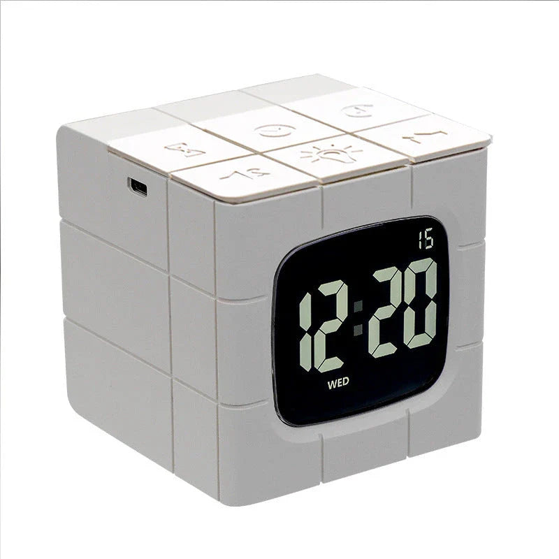 Multifunctional Rubik's Cube Alarm Clock with voice control, LED lighting, and Pomodoro timer