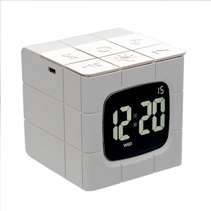 Multifunctional Rubik's Cube Alarm Clock with voice control, LED lighting, and Pomodoro timer