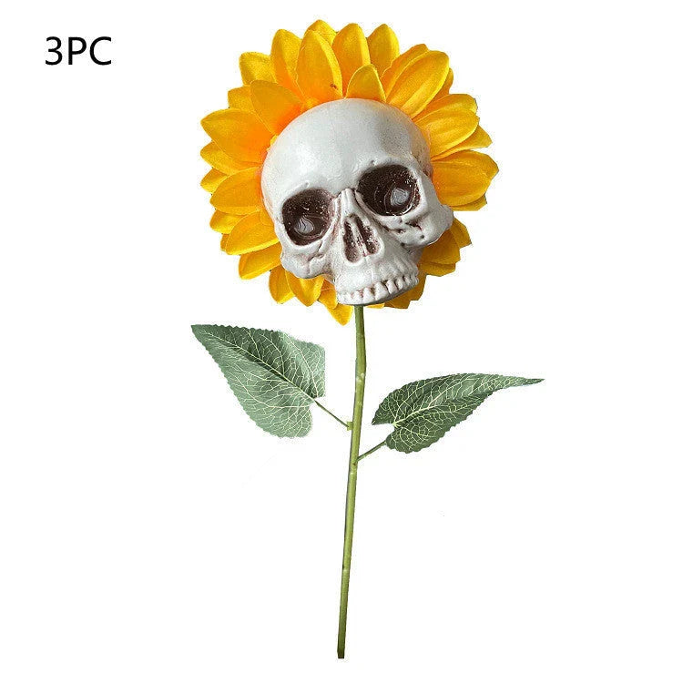 Eerie Sunflower Halloween Decoration with Skull-Shaped Blooms for Haunting Garden Display