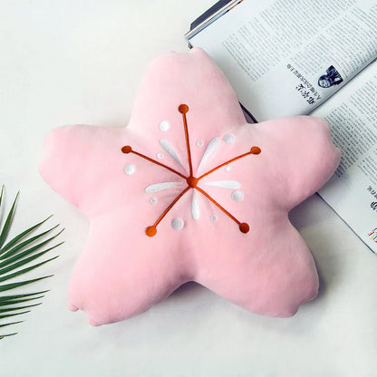 Cherry blossom plush cushion in blue, pink, or yellow for home decor