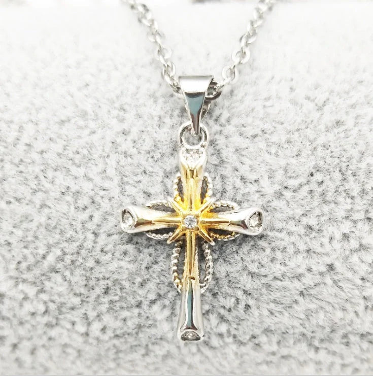 Elegant octagonal star cross pendant in sterling silver alloy with adjustable chain and sophisticated design