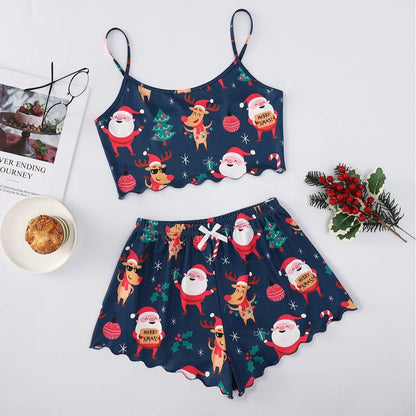 Women's Christmas-themed thin milk silk pajamas set with festive designs