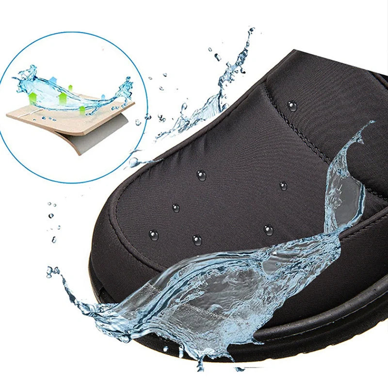 Women's waterproof snow boots in red, black, and brown with non-slip soles