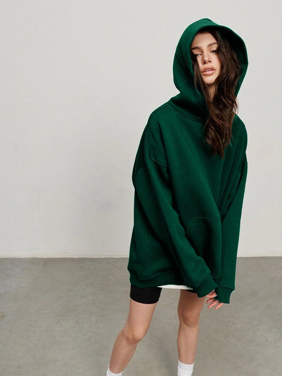 Cosy, oversized boyfriend-style polar fleece hooded jumper in a variety of classic colours