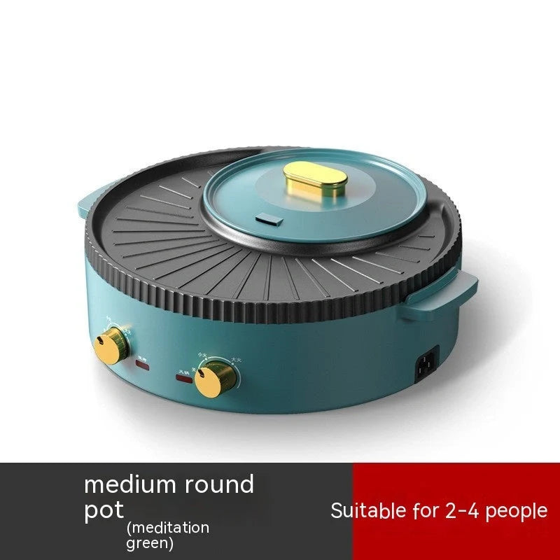 Green multifunctional roasting-shabu one-piece pot with 1400W power