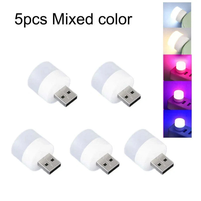 Compact USB LED night light with soft glow for reading and sleep