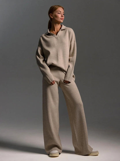 Women's loose collar sweater set in solid colours, made from 100% cotton