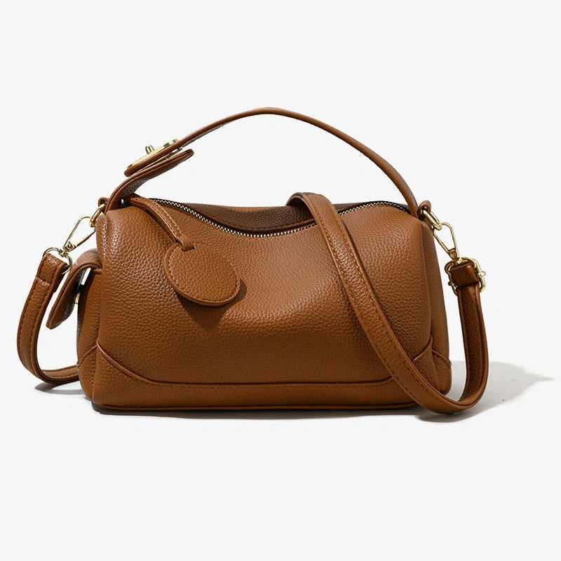 Women's dark brown and black PU leather crossbody pillow bag with large capacity